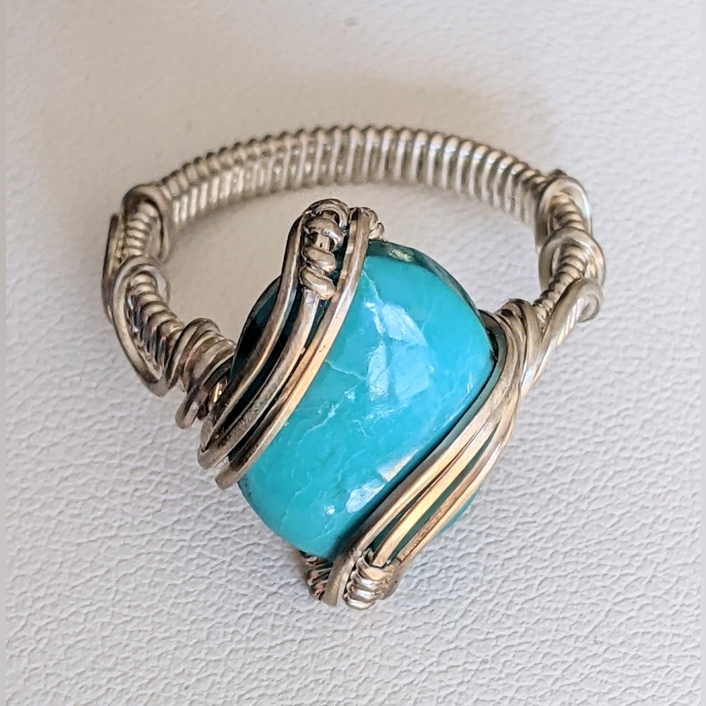Sterling Silver Ring- Artisan- Genuine Turquoise- Southwestern Blue - Picture 2 of 15